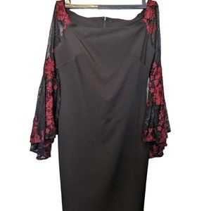 Alberto Makali black and burgundy lace flare sleeve off shoulder dress size 6